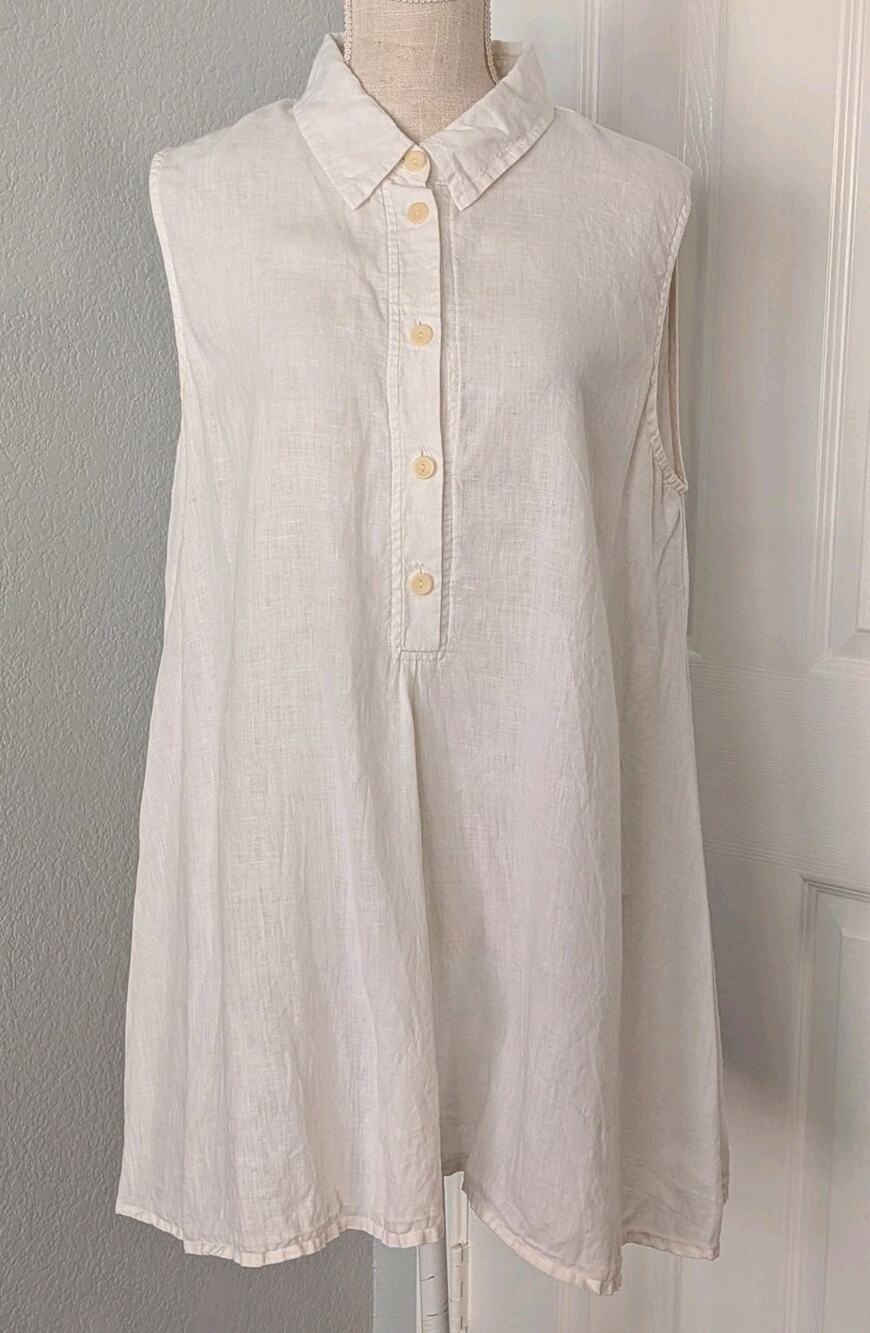 Flax Tunic Top Shirt Women's MEDIUM Skyline Linen Sleeveless Cream